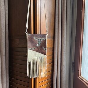 Brown and Cream Fringe leather Crossbody Bag